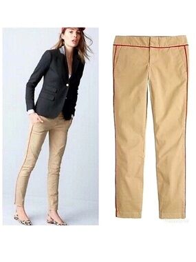 J. Crew NWT Andie Tan Khaki with Red Side Piping Chino Pants Size 8